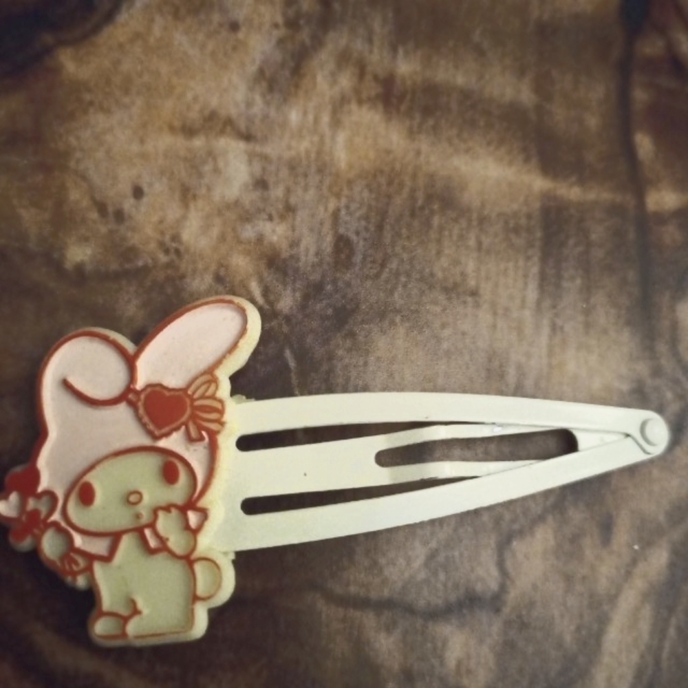 Rare 1978 Sanrio My Melody Rabit white Hair Clip Slide Grip Tie Japan Collect